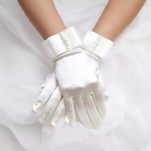 Wedding Bridal Short Gloves White Bow Stretch Satin Evening Party Opera Prom